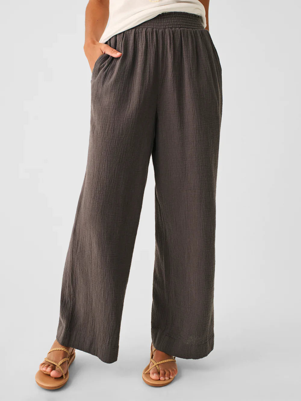 Womens | Dream Cotton Gauze Wide Leg Pant | Washed Black