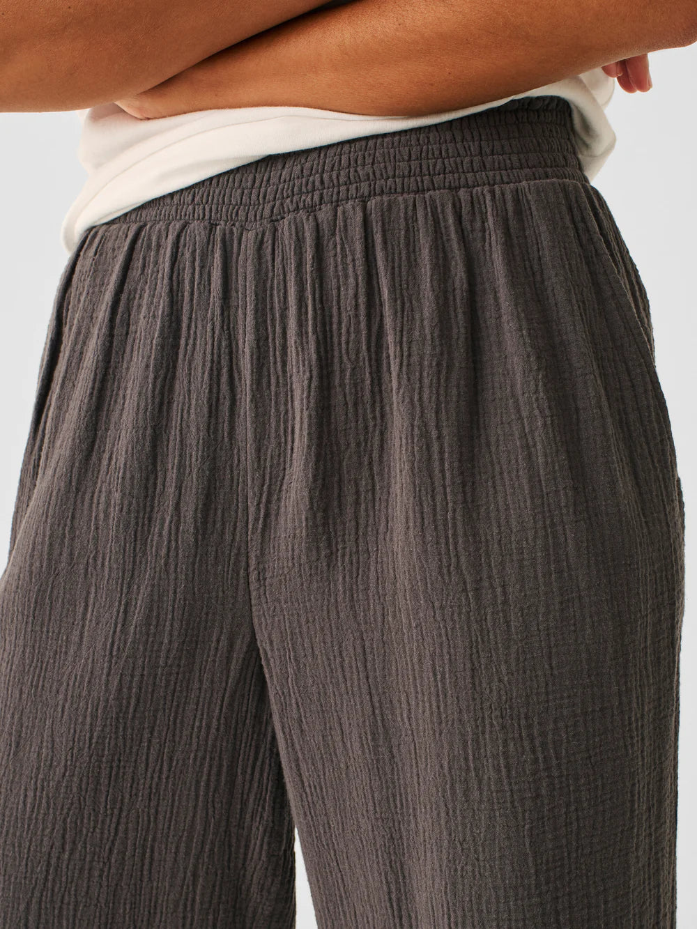 Womens | Dream Cotton Gauze Wide Leg Pant | Washed Black