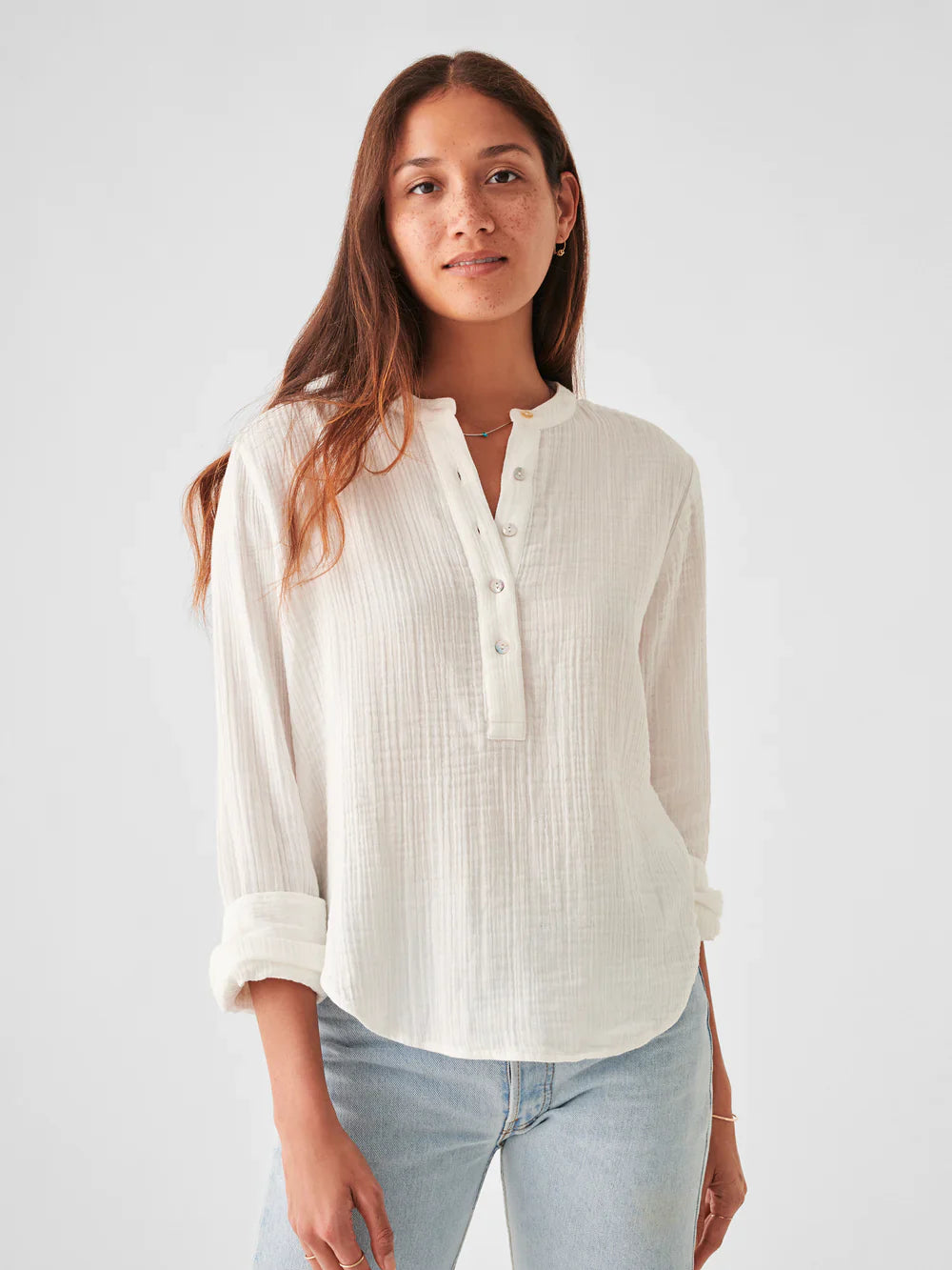 Womens | Dream Cotton Gauze Collarless Shirt | White