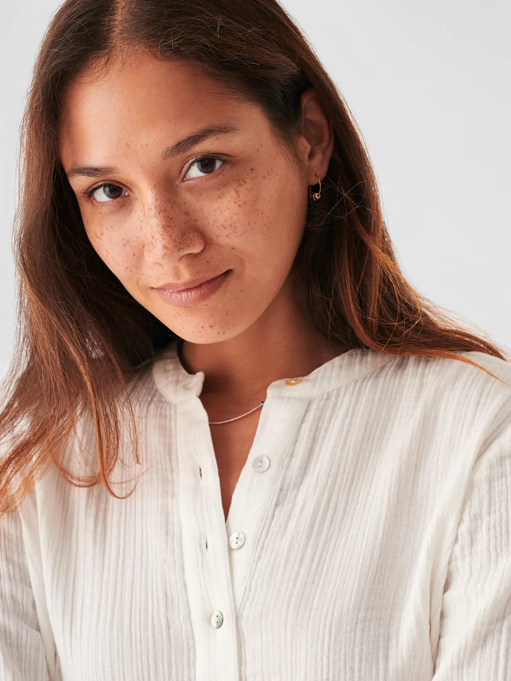Womens | Dream Cotton Gauze Collarless Shirt | White