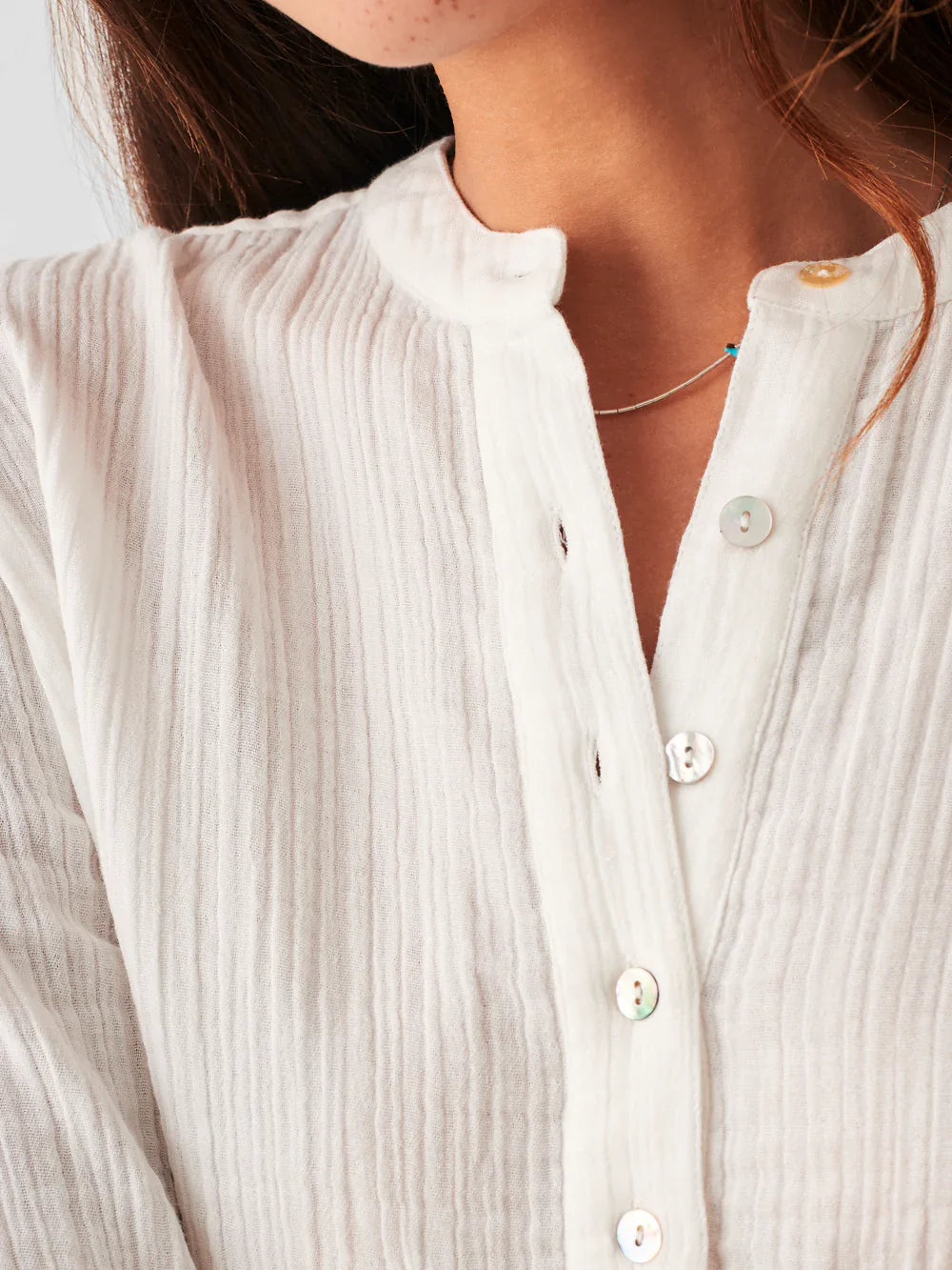 Womens | Dream Cotton Gauze Collarless Shirt | White