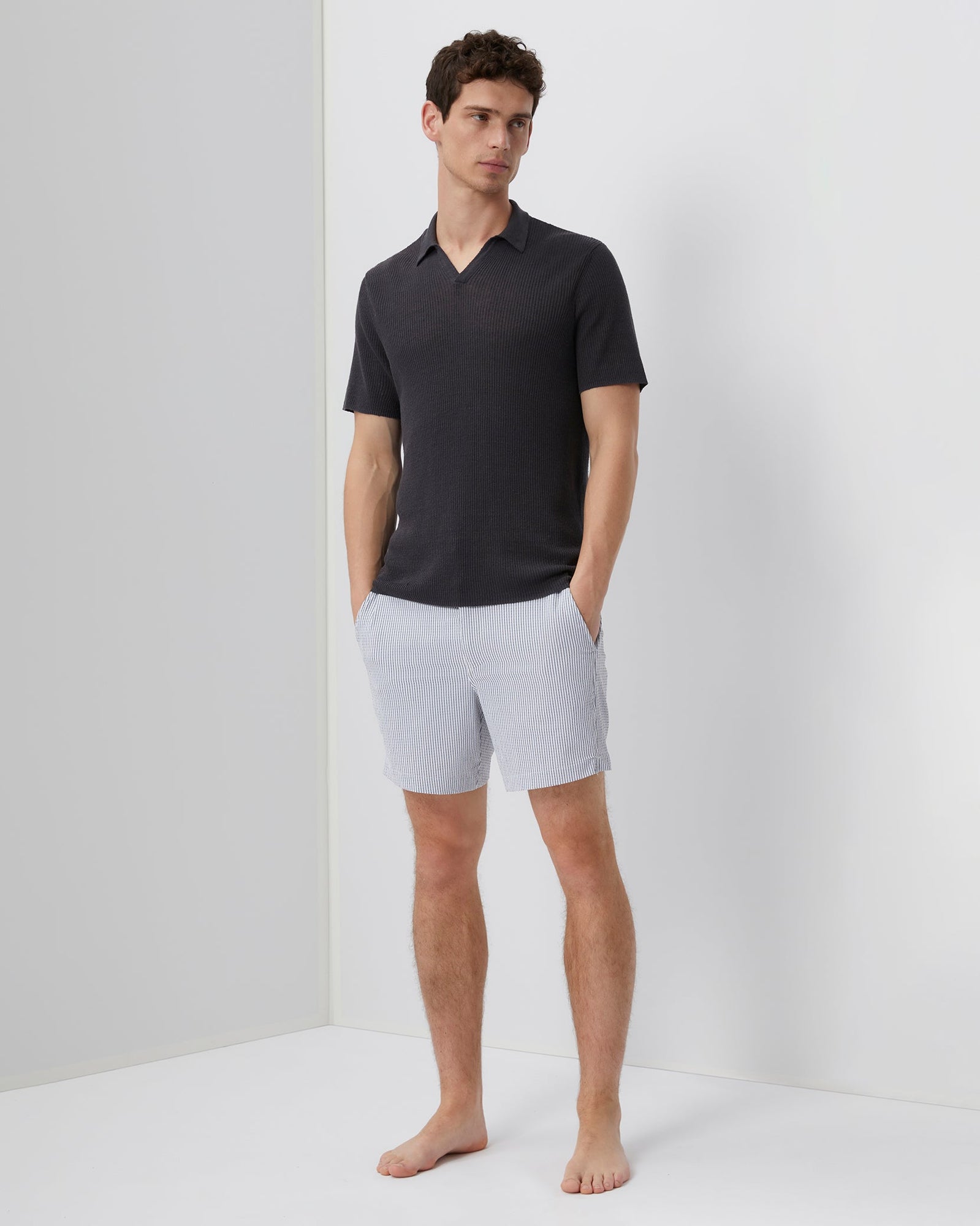 Mens | Johnny Collar Ribbed Polo | Gunmetal