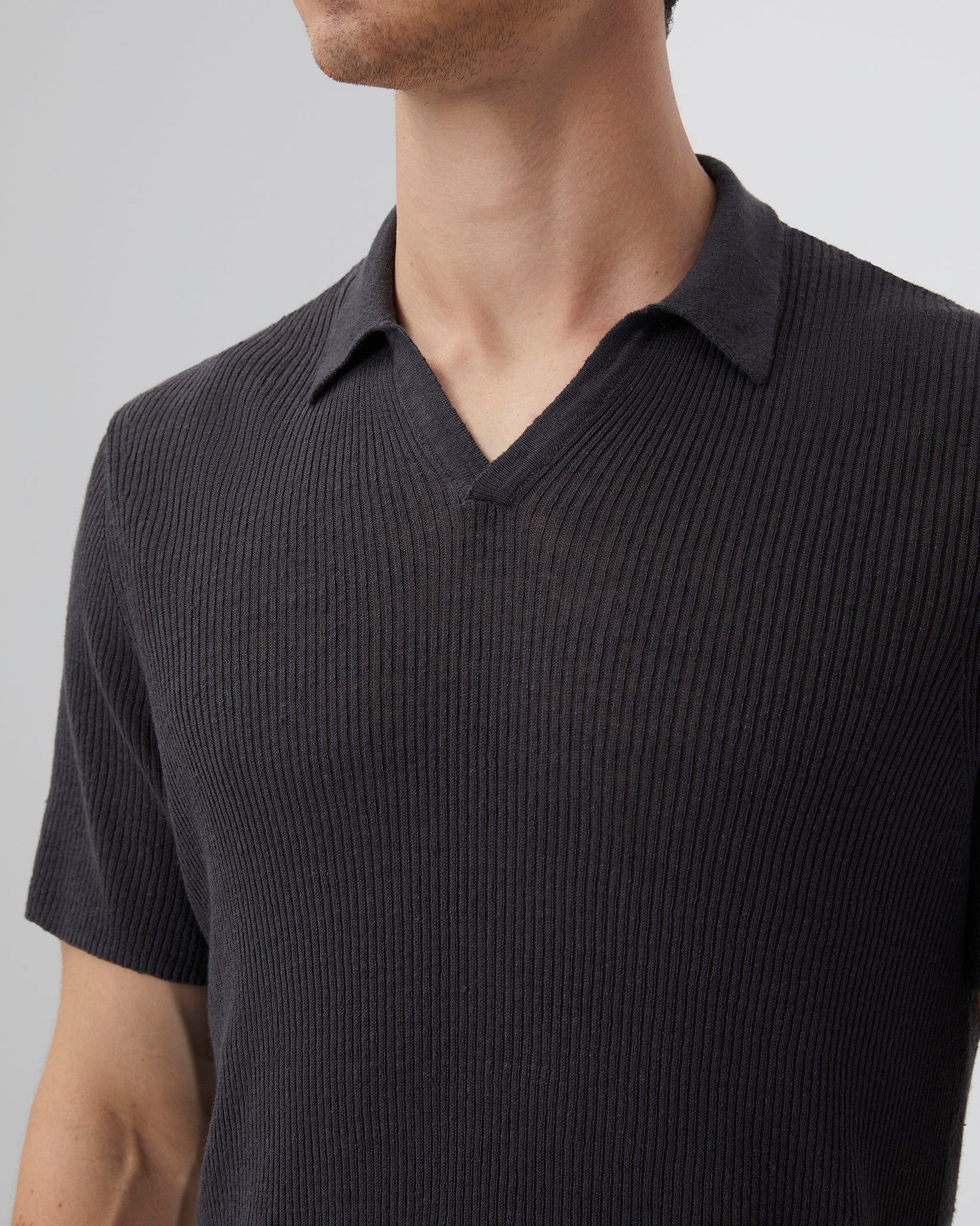 Mens | Johnny Collar Ribbed Polo | Gunmetal
