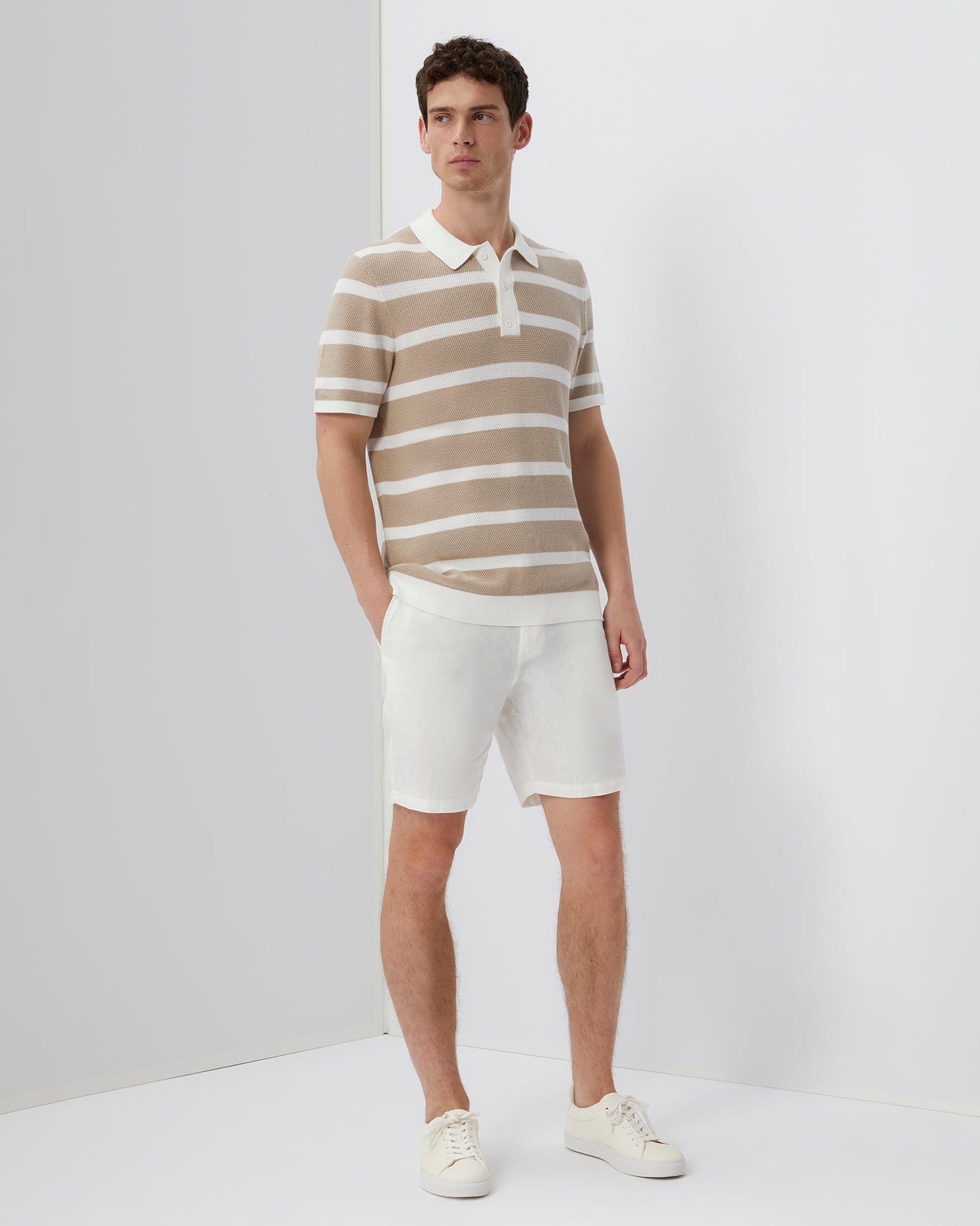 Mens | Linen Fixed-waist Short | White