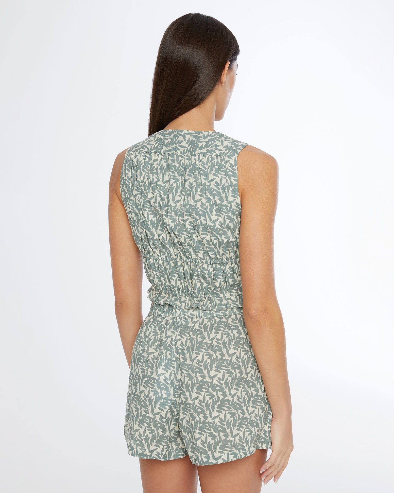 Air Linen Elastic Drawstring Short | Cream/Sage