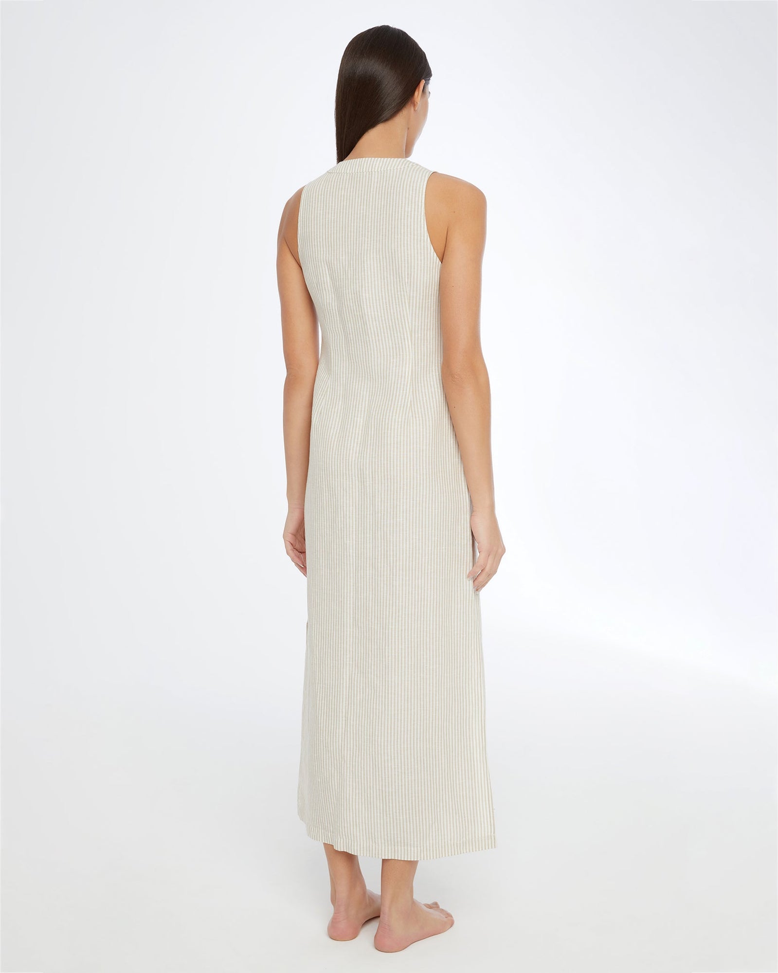 Womens | Air Linen Button Down Maxi Dress | Jute/White