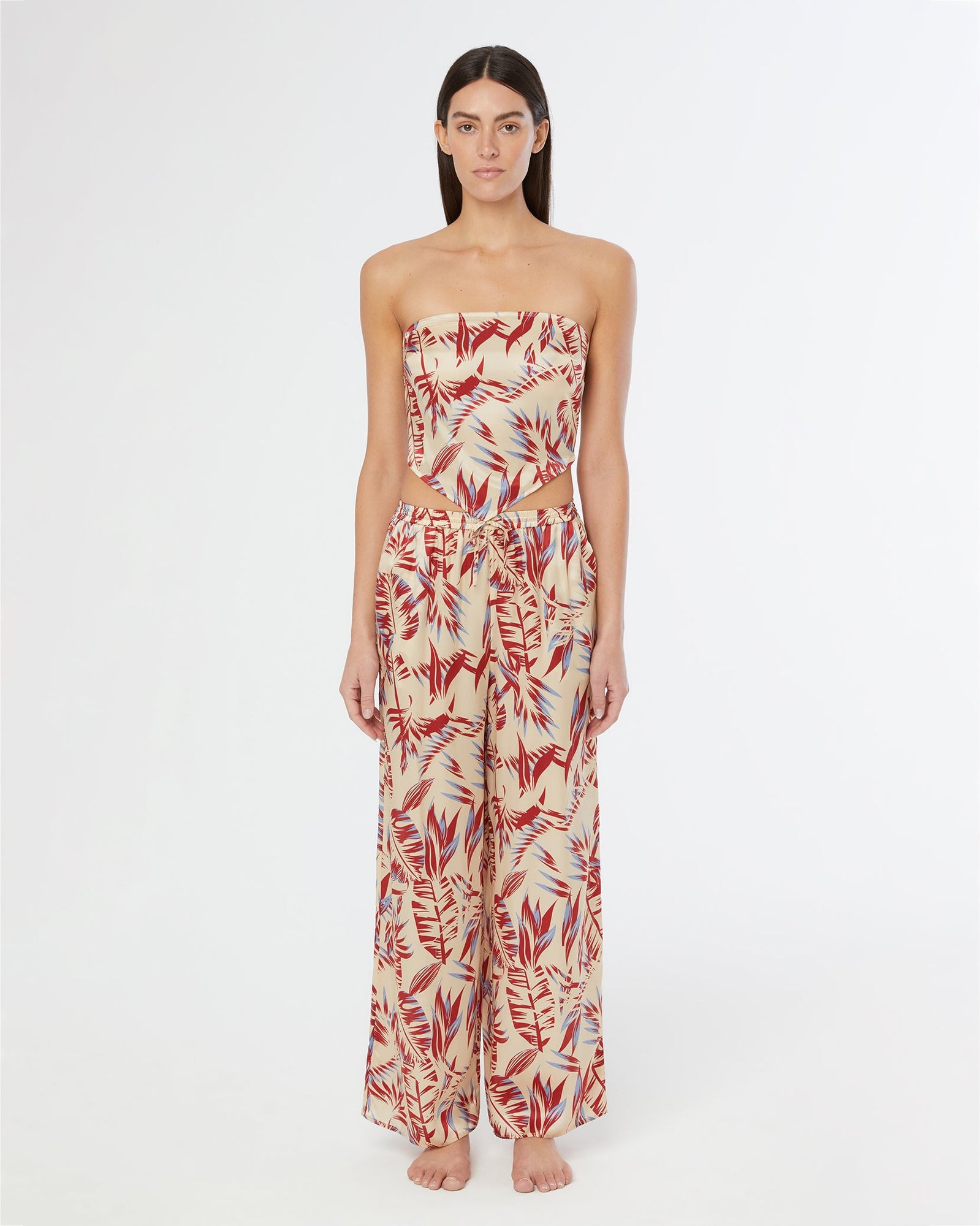 Womens | Silk Wide Leg Drawstring Pant | Tan