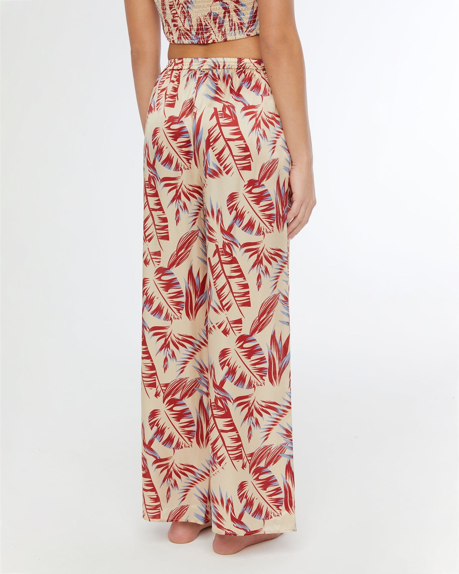 Womens | Silk Wide Leg Drawstring Pant | Tan