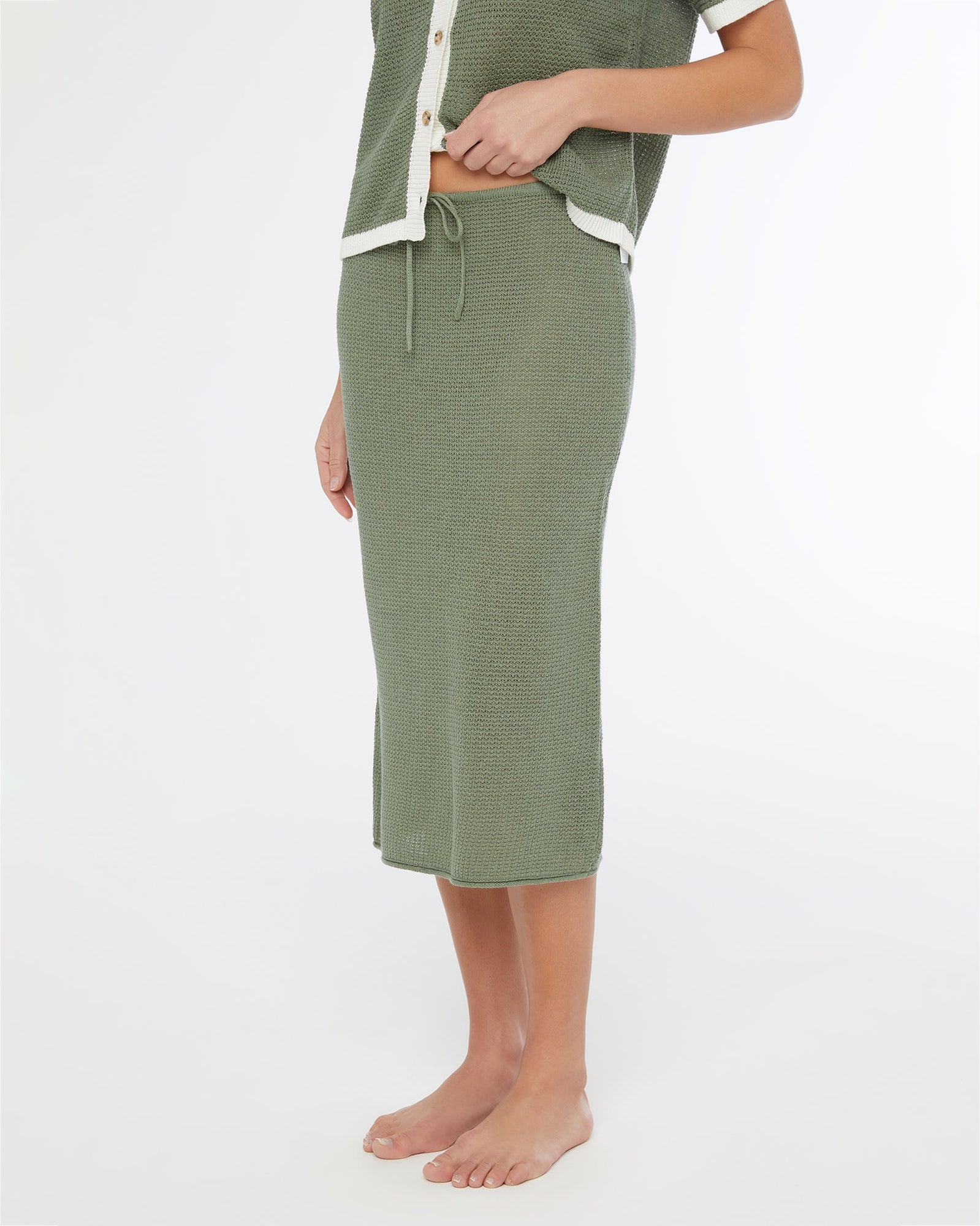 Womens | Linen Knit Low Rise Midi Skirt | Sea Spray