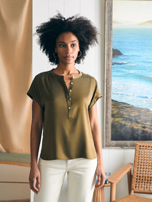 Womens - Sandwashed Silk Desmond Top | Military Olive