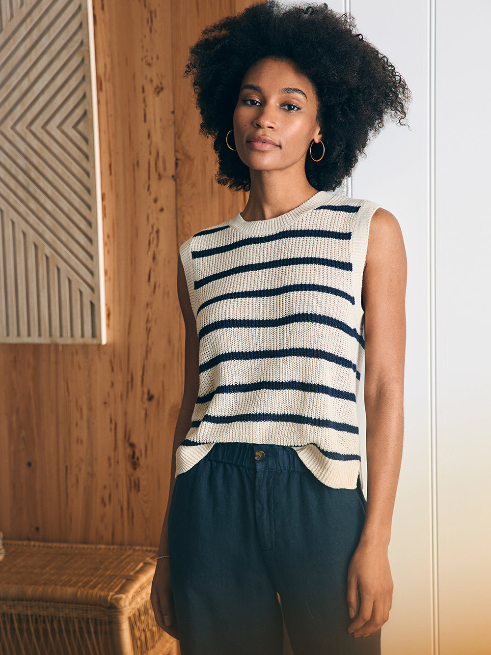 Womens - Miramar Linen Muscle Tank | Montauk Stripe