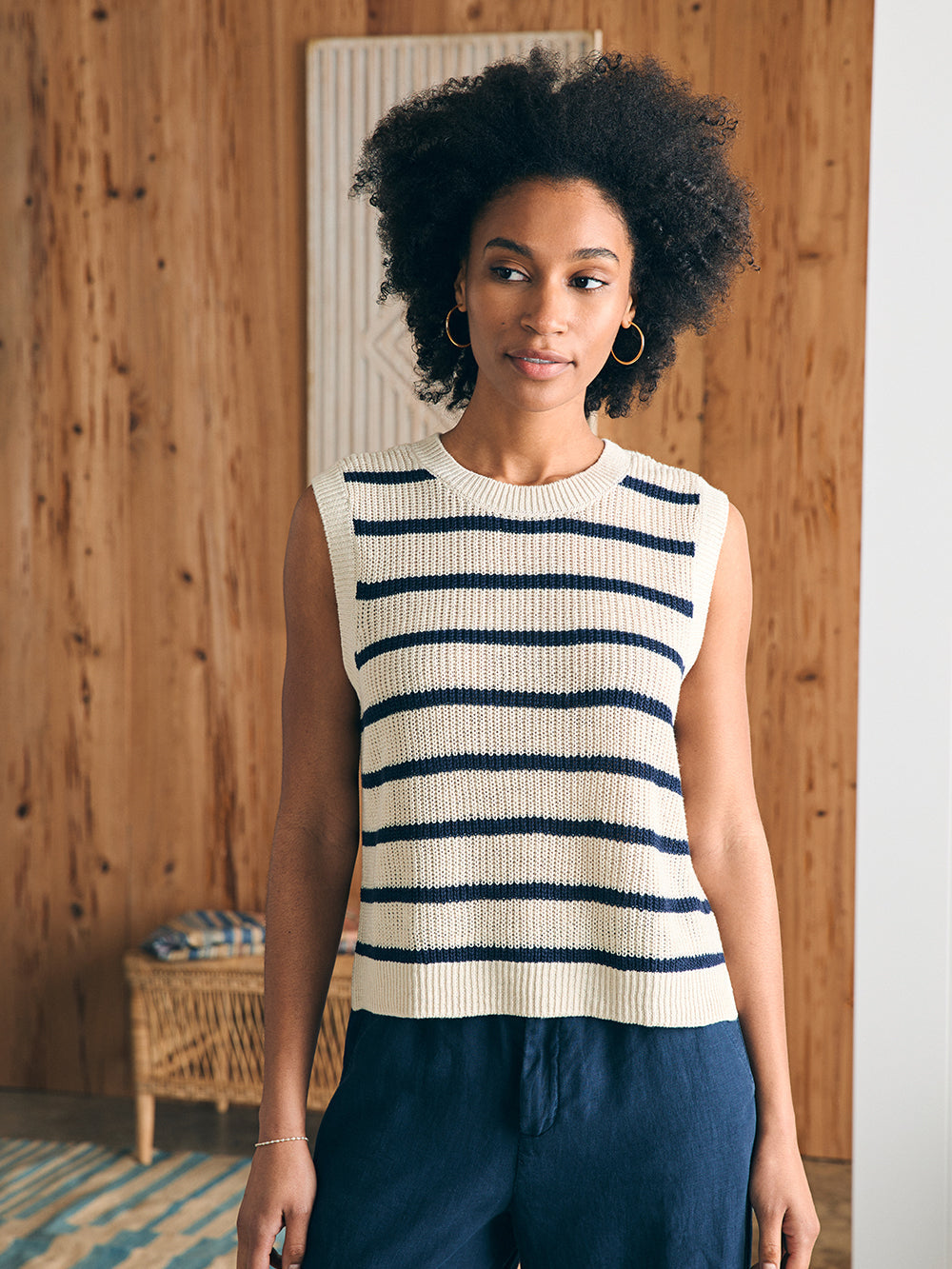 Womens - Miramar Linen Muscle Tank | Montauk Stripe