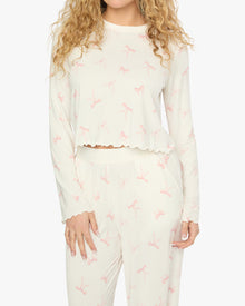 Boxy Crewneck Top | Ivory/Pink