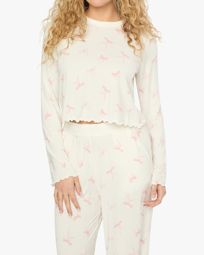 Boxy Crewneck Top | Ivory/Pink