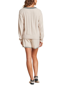 Womens | CozyChic Lite V Neck Pointelle Pullover | Sand Dune/Deep Juniper