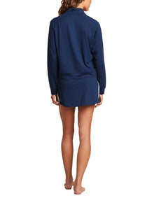 Womens | Malibu Collection ButterChic 1/2 Zip Pullover W/ Stripes | Marine/Pearl