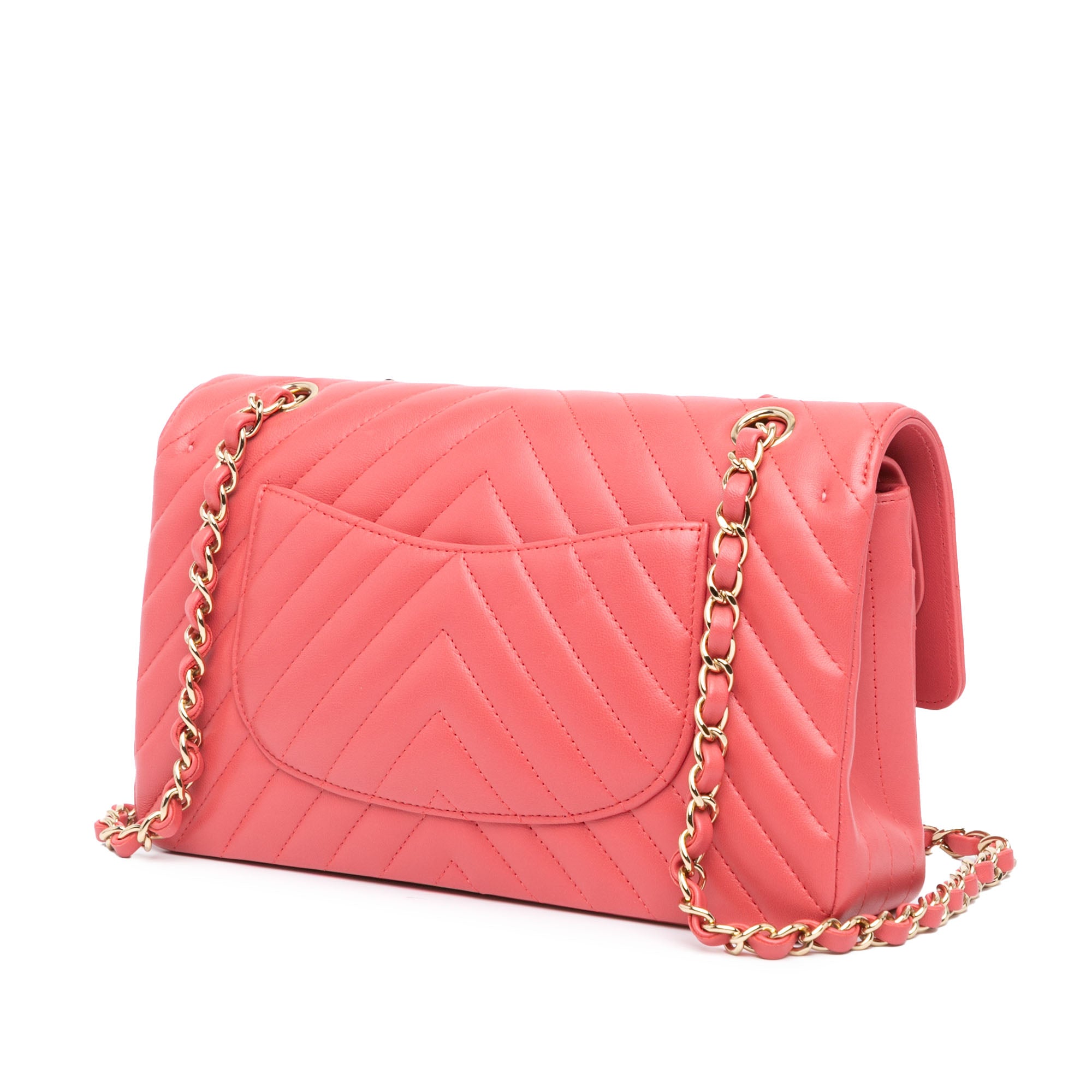 Chanel | Pre-Owned Medium Classic Chevron Lambskin Double Flap - III | Pink/Blush