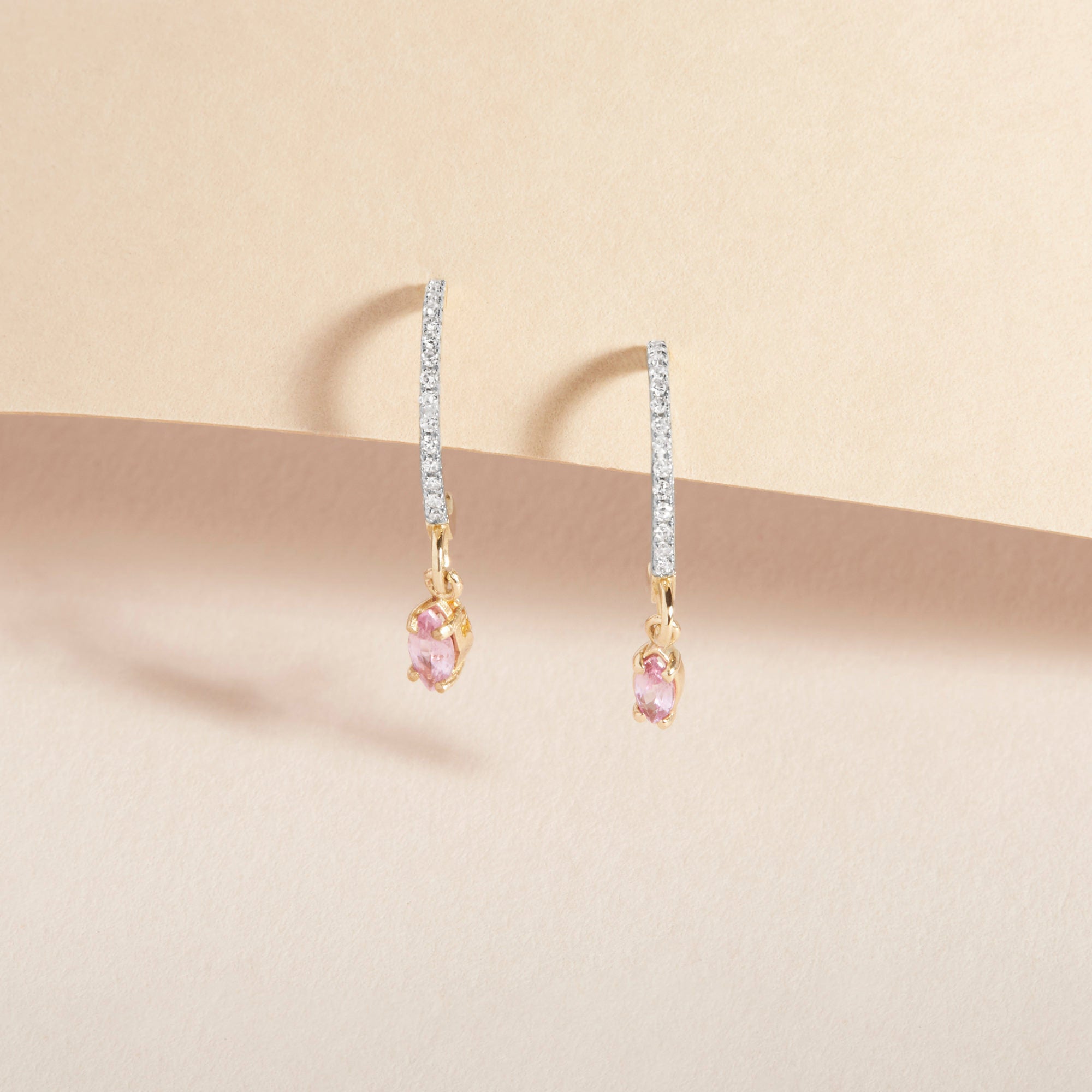 Dainty Sparkling Rosé Diamond Hoops | 10K Solid Yellow Gold