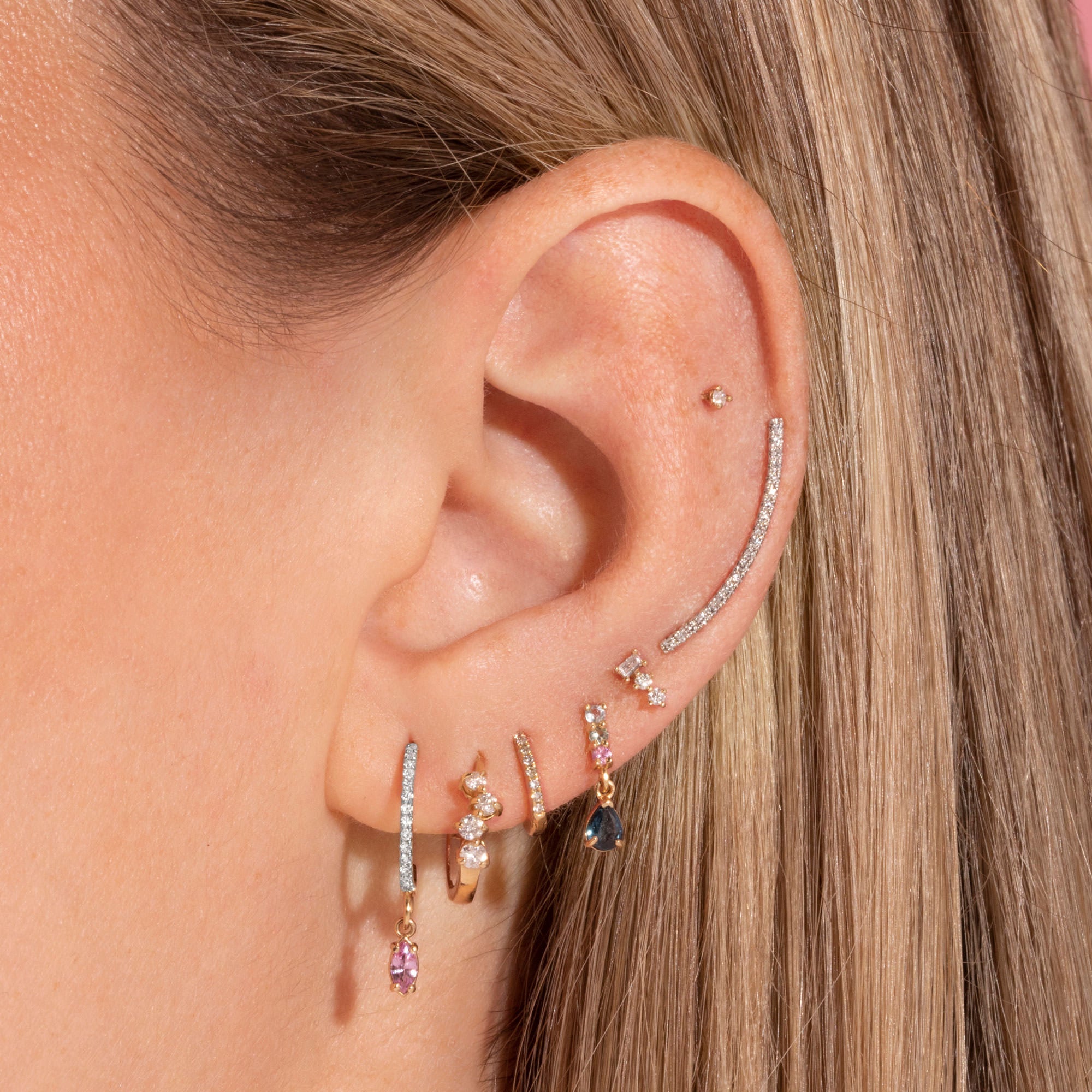 Dainty Sparkling Rosé Diamond Hoops | 10K Solid Yellow Gold