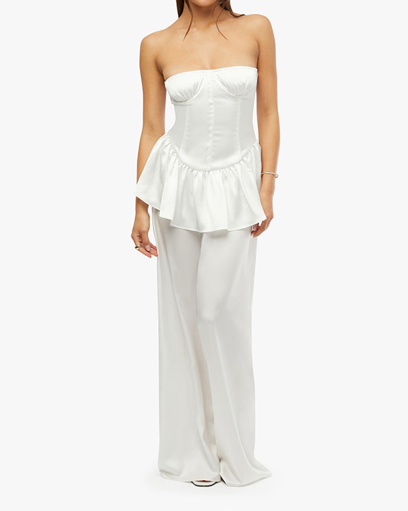 Strapless Corset Peplum Maxi Dress | White