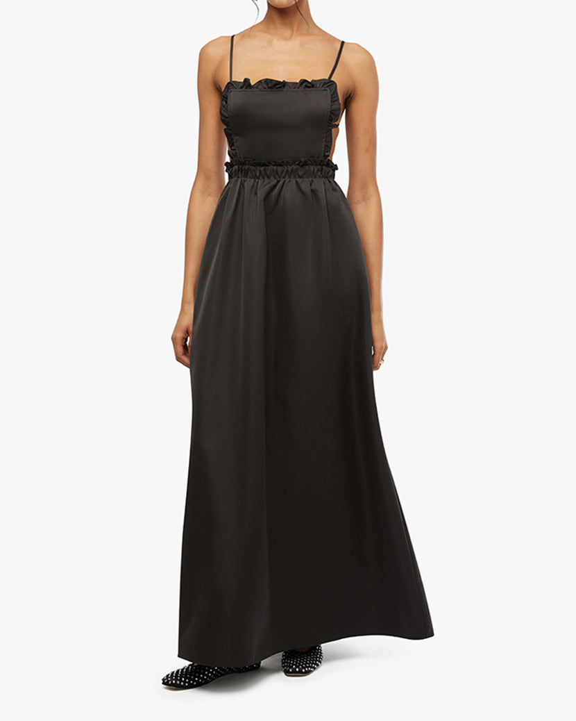 Ruffle Bib Maxi Dress | Black
