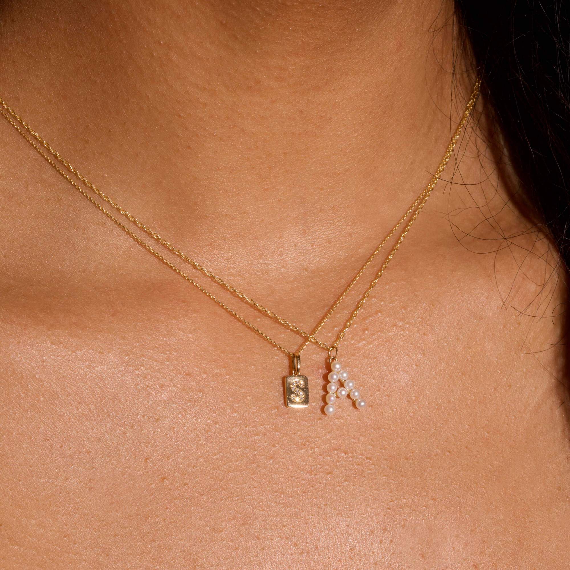 Spell It Out Diamond Initial Dog Tag Necklace | 14K Solid Yellow Gold