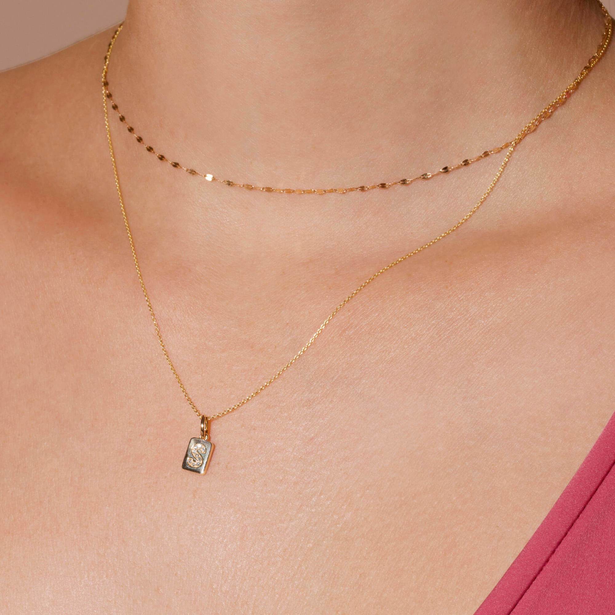 Spell It Out Diamond Initial Dog Tag Necklace | 14K Solid Yellow Gold