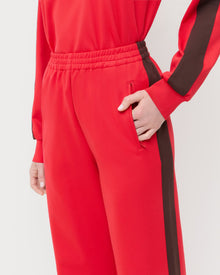 Spencer Sweatpant in red and brown jersey and Emerson Soccer Jersey in red and brown jersey.
