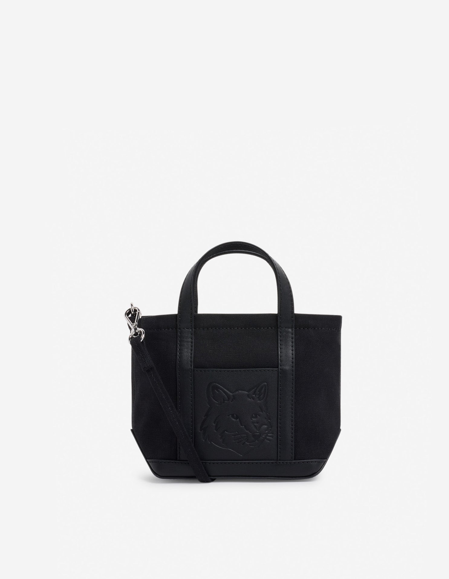 Womens | Festive Embossed Fox Head Canvas and Leather Tote Bag - Mini | Black