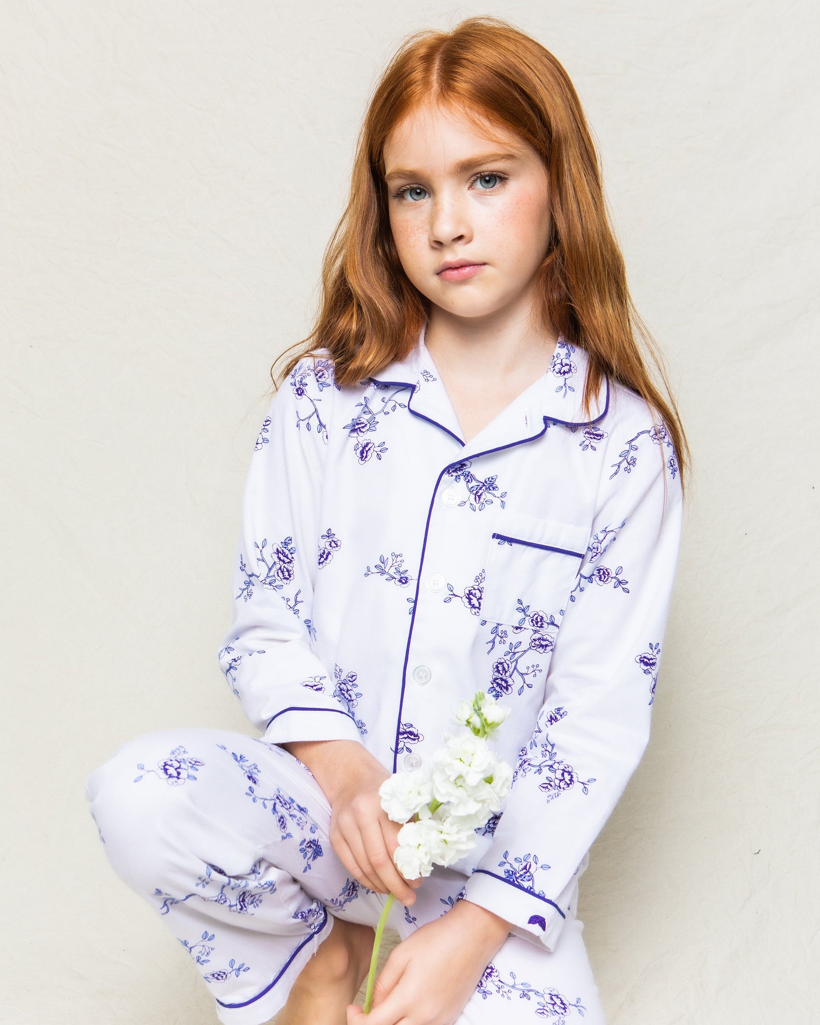 Kid's Twill Pajama Set | Indigo Floral