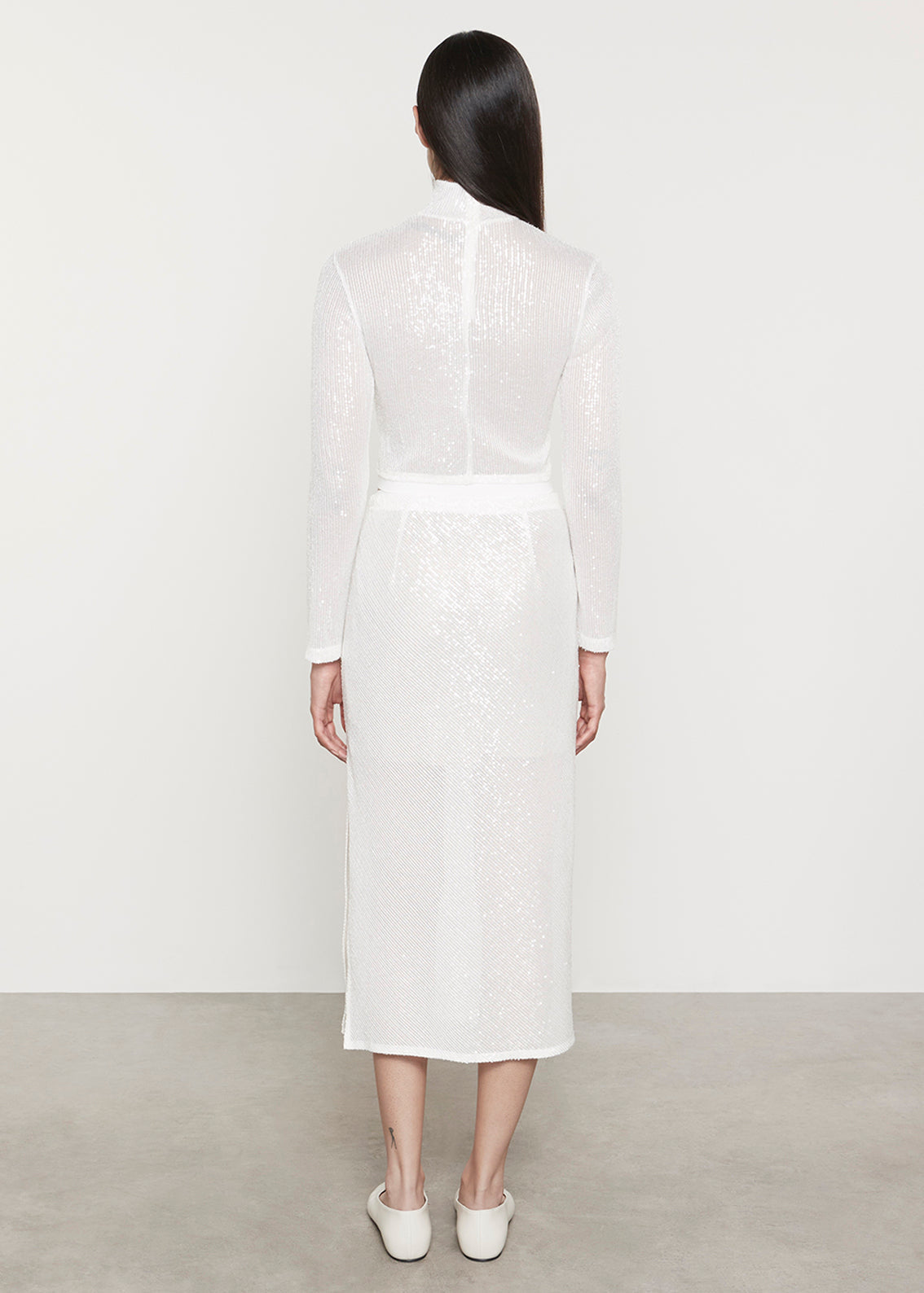 Sequin Cropped L/S Mock Neck | Off White