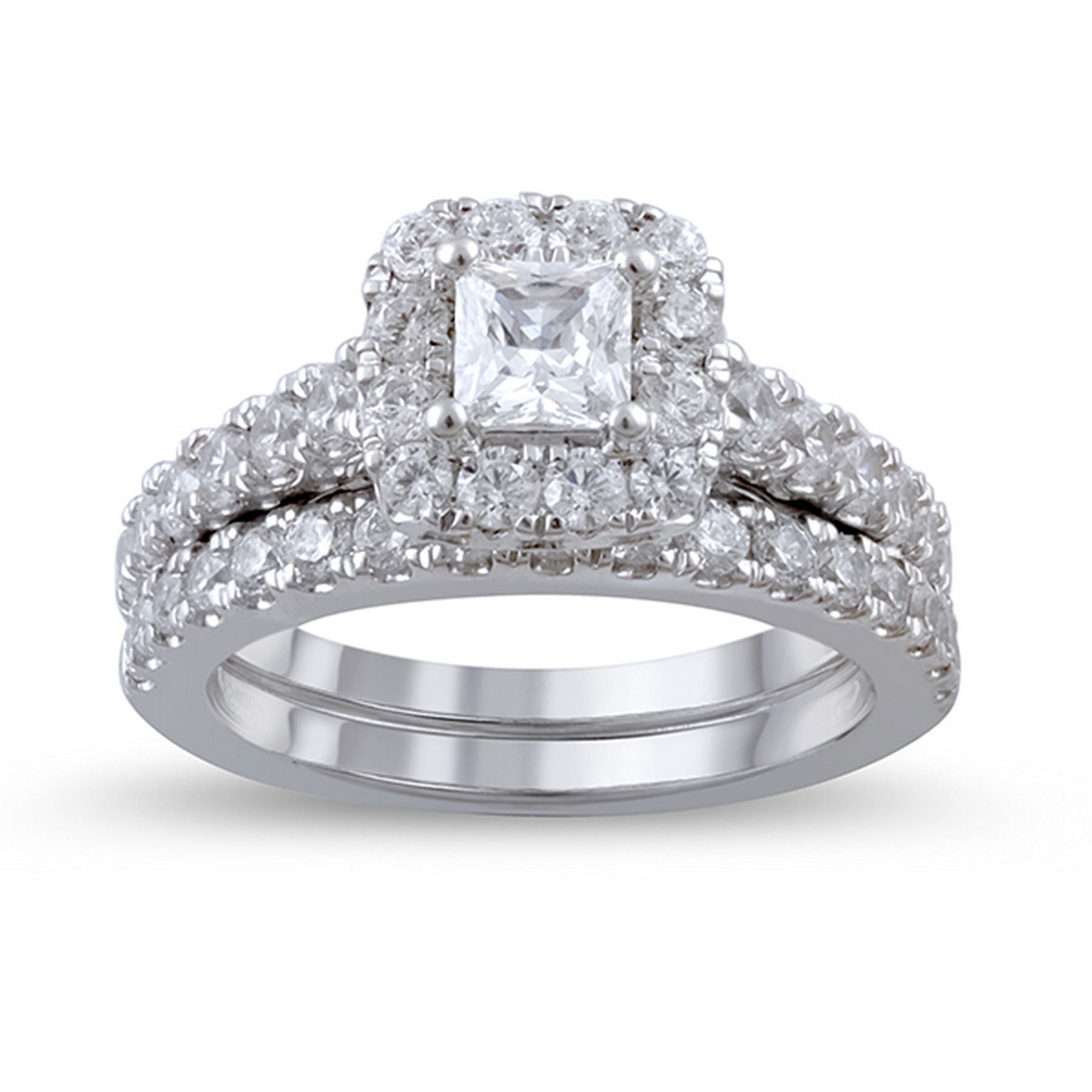 1.10 CT Princess/Round Natural Diamond | Bridal Set Ring | 14K White Gold | J-K Color | I1 Clarity