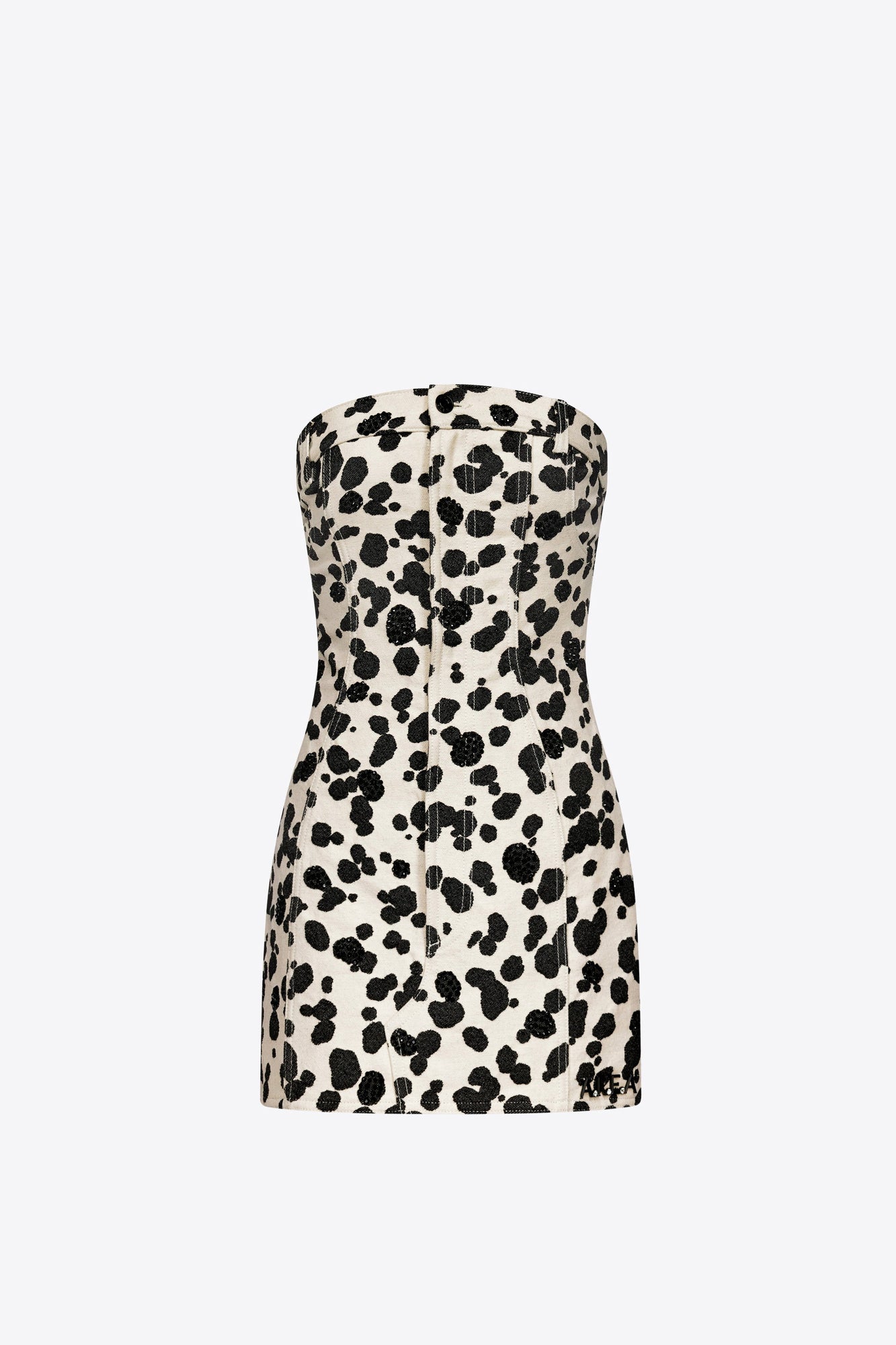 Dalmatian Denim Strapless Mini Dress | Black/Off White