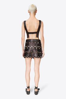 Studded Eye Leather Mini Skirt | Black