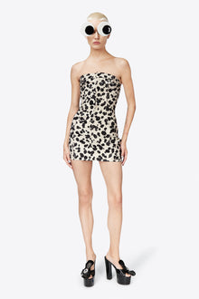 Dalmatian Denim Strapless Mini Dress | Black/Off White