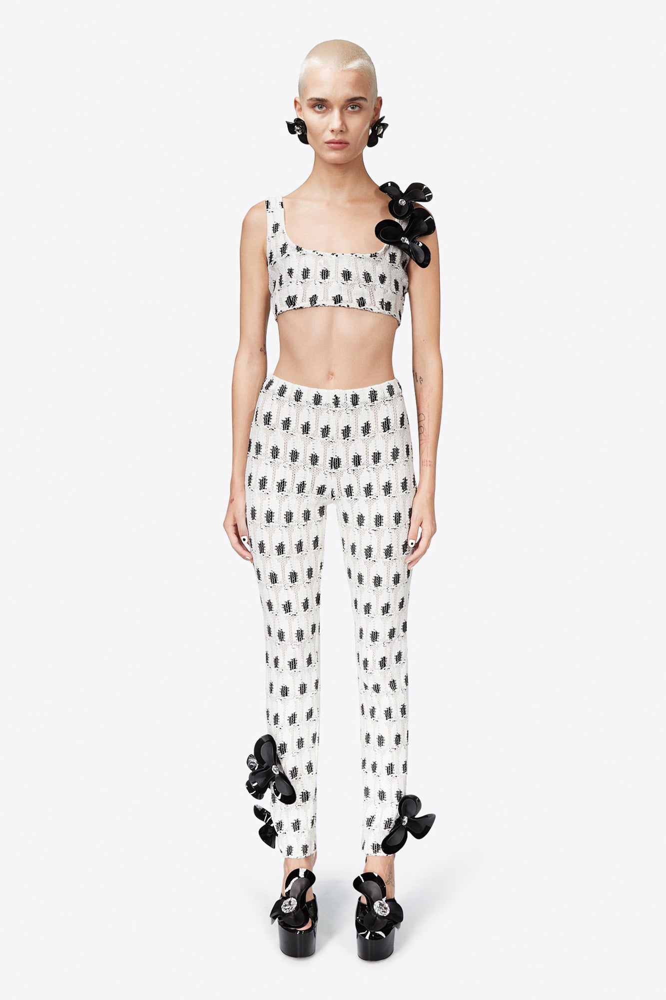 Crochet Eye Legging | Black/White