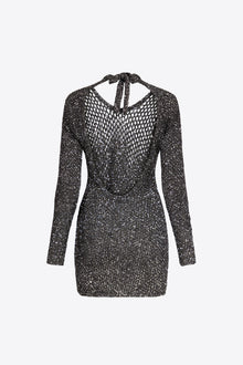 Sequin Crochet Long Sleeve Mini Dress | Black