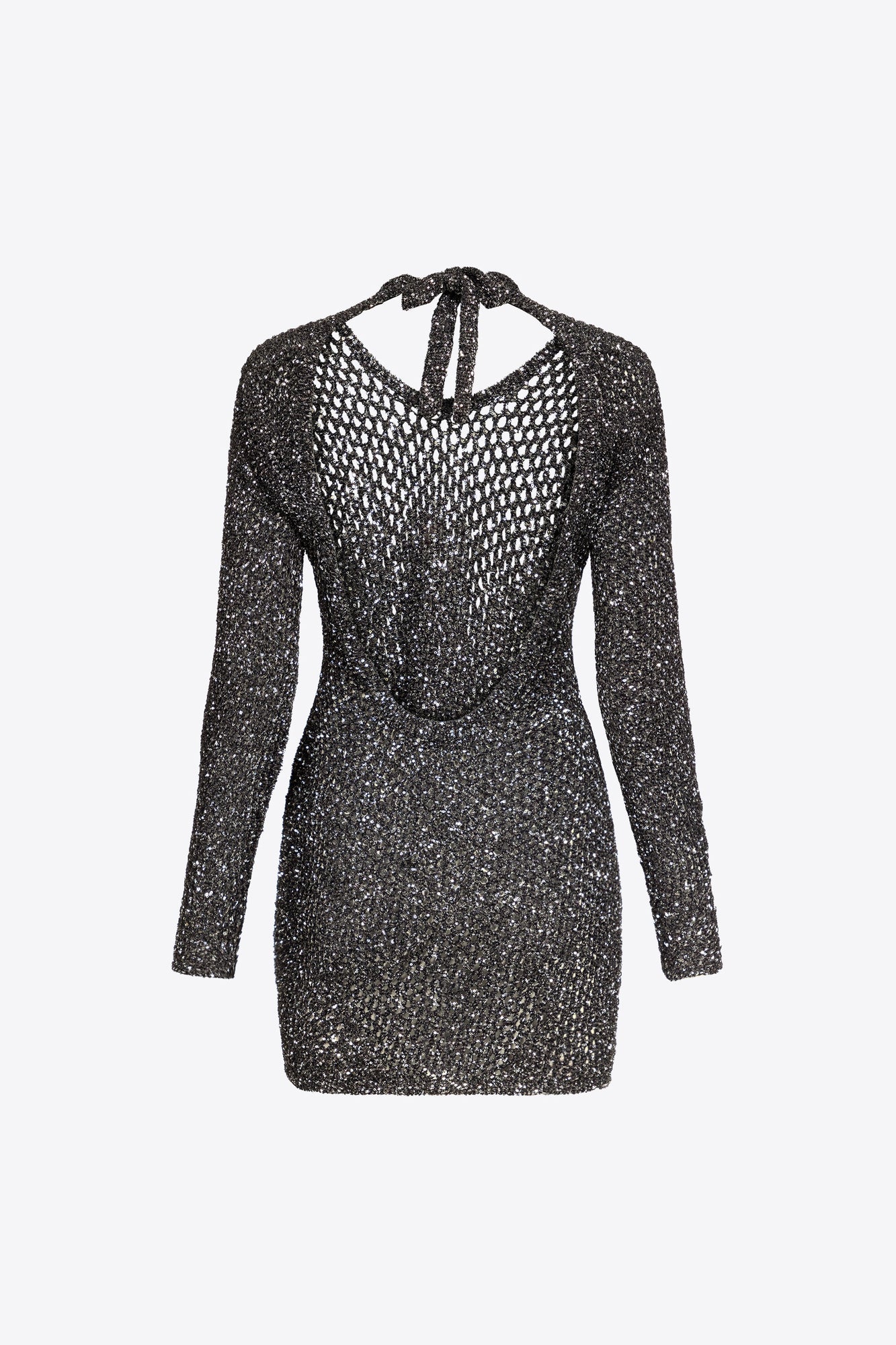 Sequin Crochet Long Sleeve Mini Dress | Black