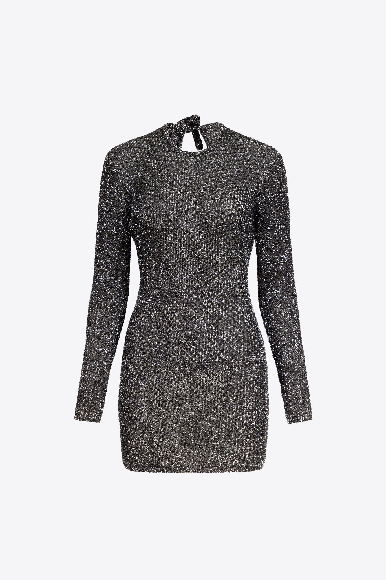 Sequin Crochet Long Sleeve Mini Dress | Black