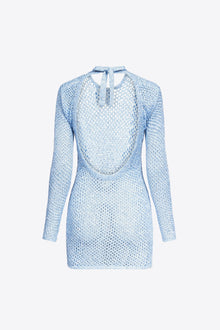 Sequin Crochet Long Sleeve Mini Dress | Light Blue