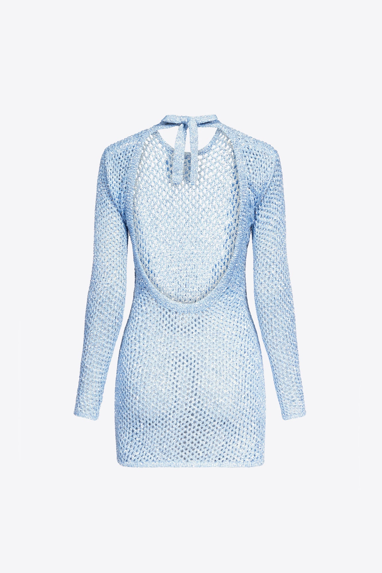 Sequin Crochet Long Sleeve Mini Dress | Light Blue