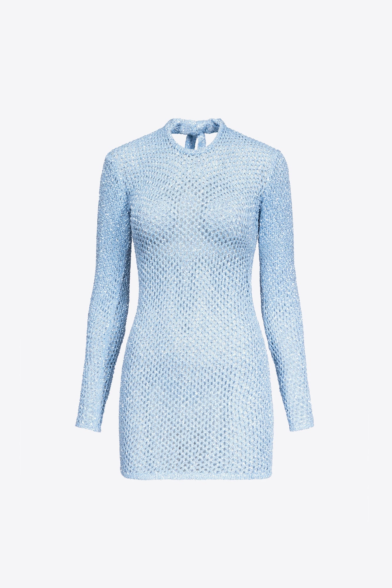 Sequin Crochet Long Sleeve Mini Dress | Light Blue