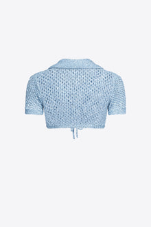 Sequin Crochet Short Sleeved Cardigan | Light Blue