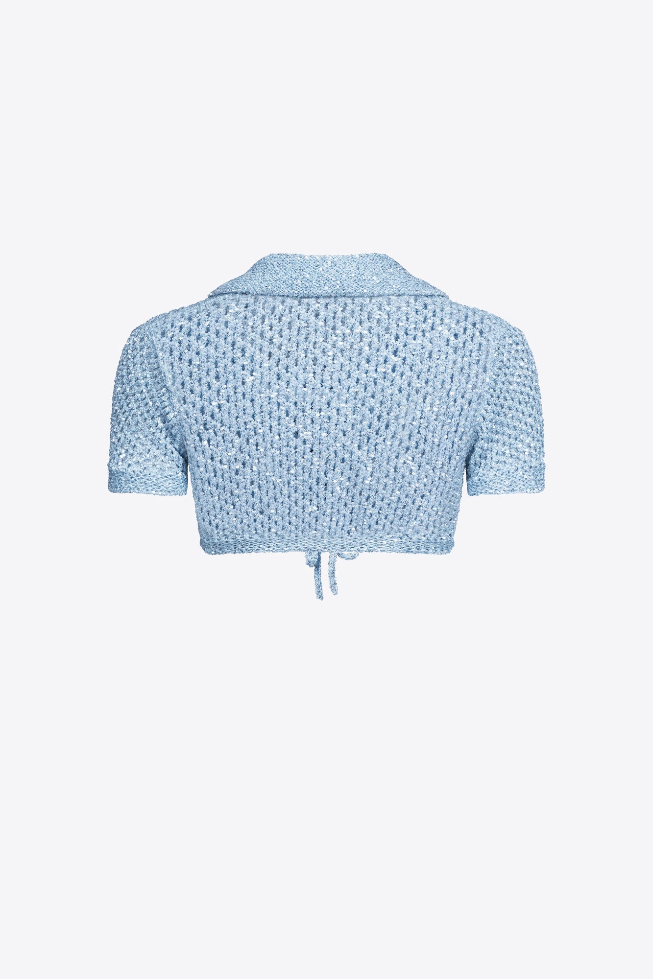 Sequin Crochet Short Sleeved Cardigan | Light Blue