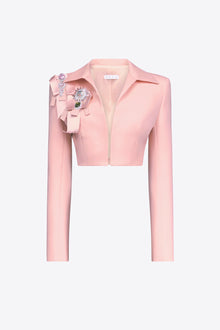 Crystal Embellished Bow Cropped Jacket | Pastel Pink