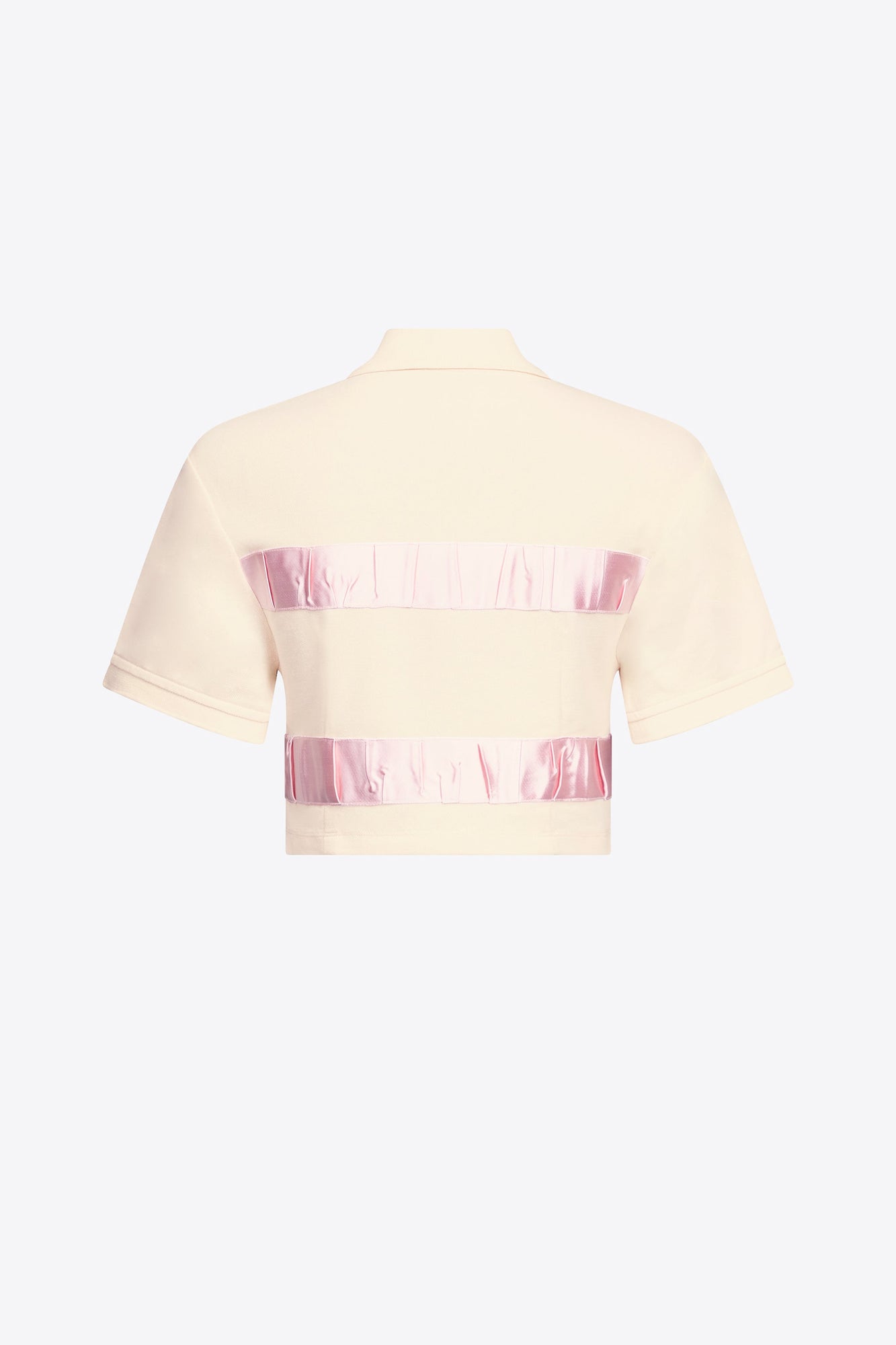 Crystal Embellished Bow Cropped Polo | Cream/Pink