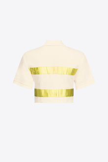 Crystal Embellished Bow Cropped Polo | Cream/Green