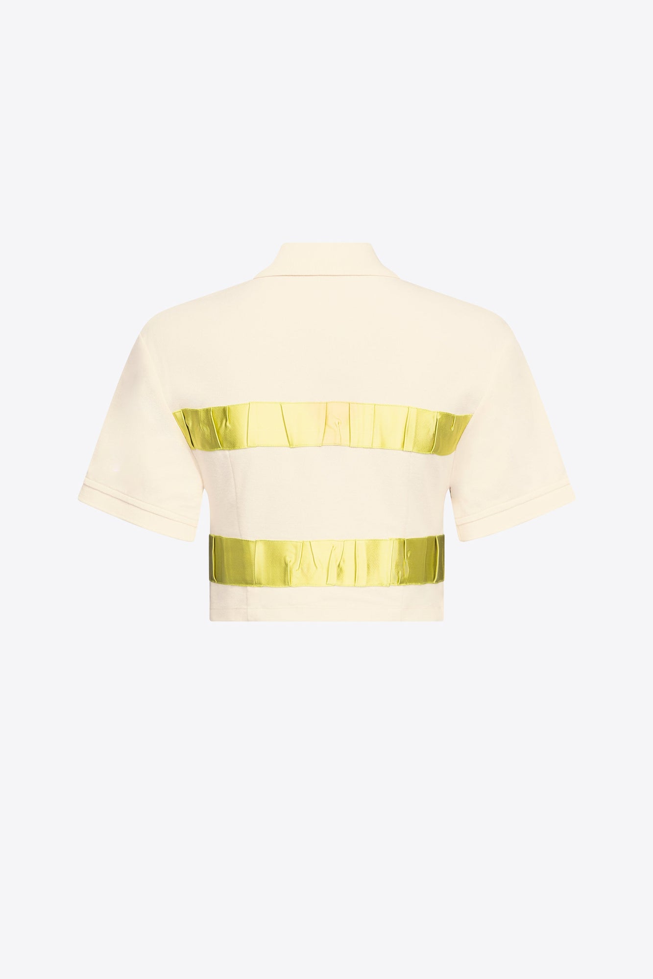 Crystal Embellished Bow Cropped Polo | Cream/Green