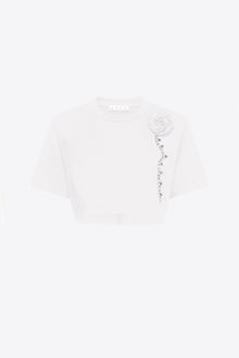 Crystal Rosette Cropped T-Shirt | White