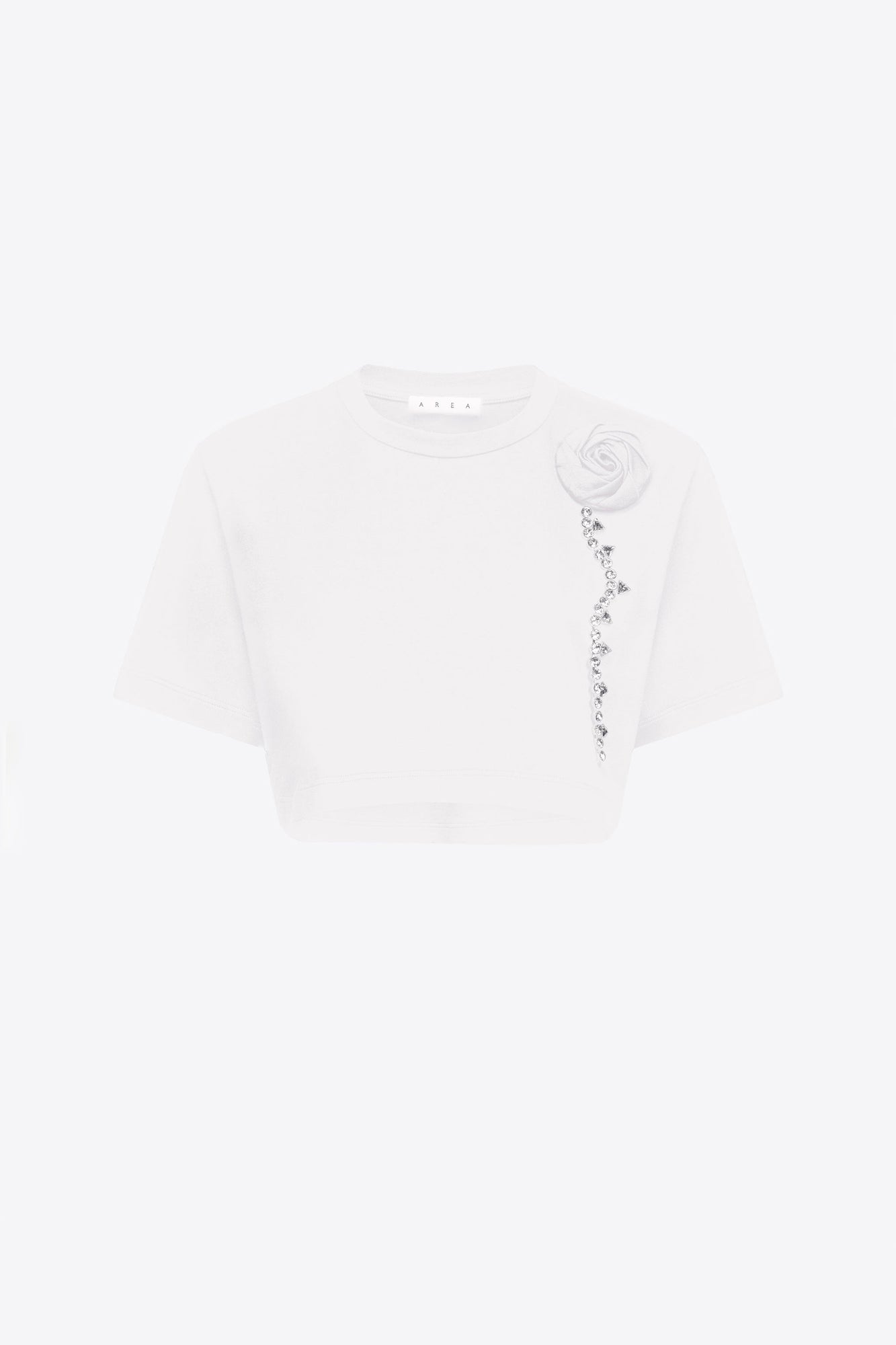 Crystal Rosette Cropped T-Shirt | White